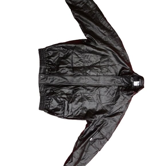 VINTAGE Nike Leather Jacket BIG LOGO Large Black - Picture 12 of 15